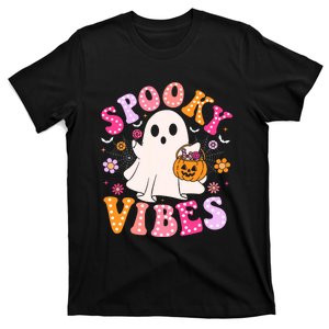 Spooky Vibes Ghost Retro Groovy Halloween T-Shirt