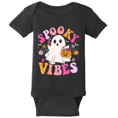 Spooky Vibes Ghost Retro Groovy Halloween Baby Bodysuit