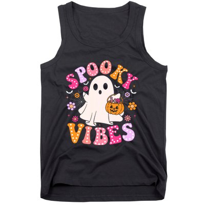 Spooky Vibes Ghost Retro Groovy Halloween Tank Top