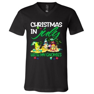 Summer Vacation Gnomes Christmas In July With My Gnomies V-Neck T-Shirt