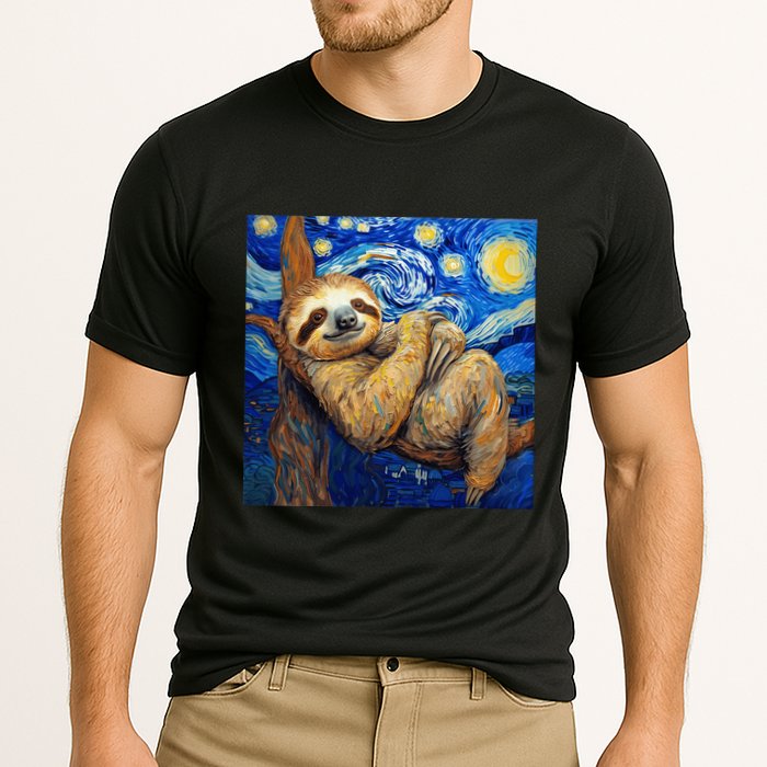 Sloth Van Gogh Style Starry Night Cooling Performance Crew T-Shirt