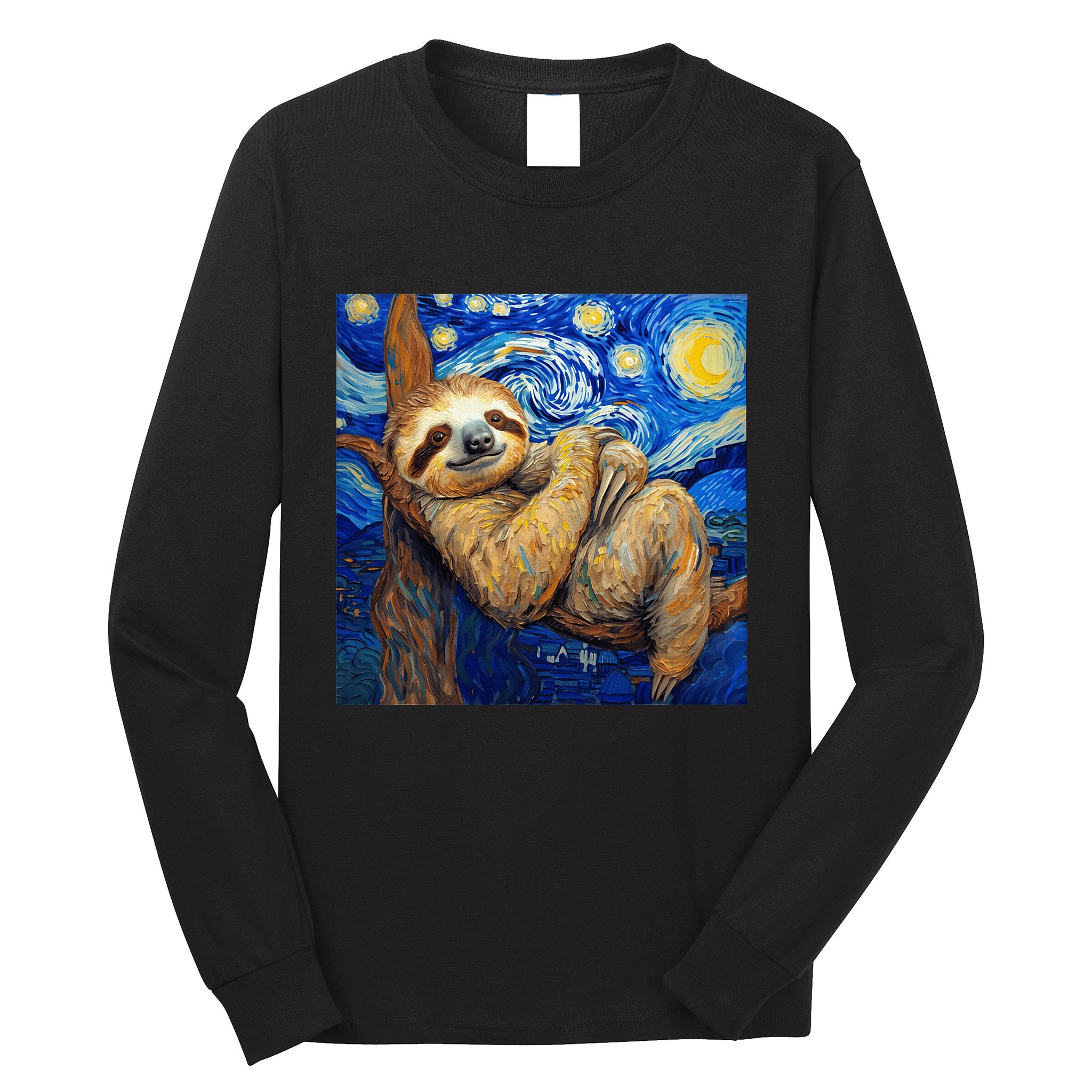 Sloth Van Gogh Style Starry Night Long Sleeve Shirt