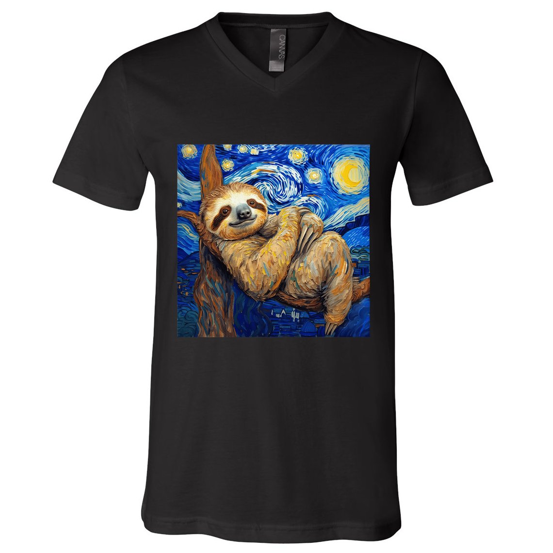 Sloth Van Gogh Style Starry Night V-Neck T-Shirt