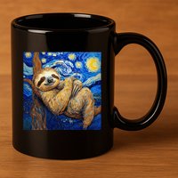 Sloth Van Gogh Style Starry Night 11oz C Handle Ceramic Mug