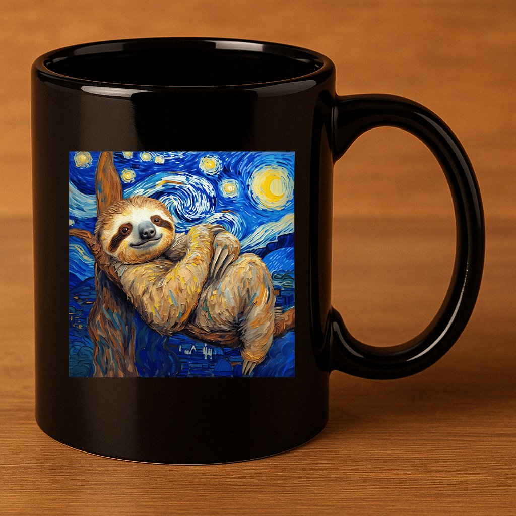 Sloth Van Gogh Style Starry Night 11oz C Handle Ceramic Mug