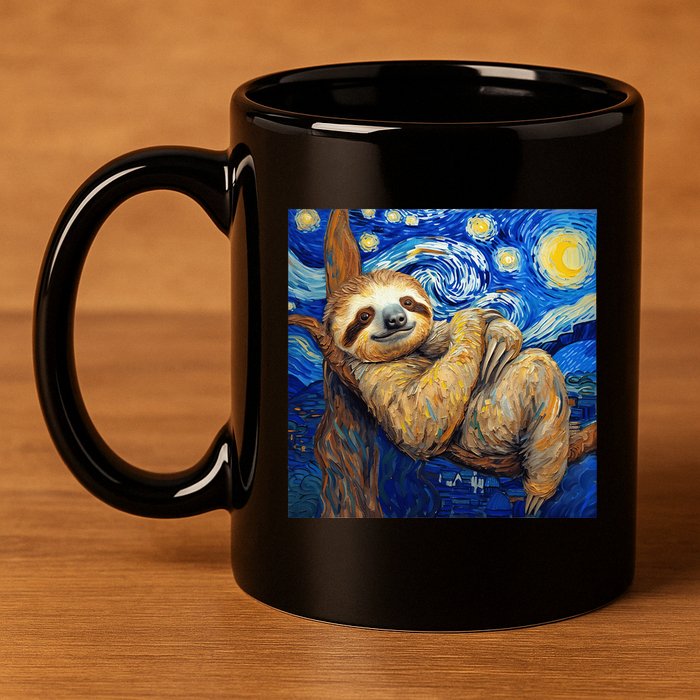 Sloth Van Gogh Style Starry Night 11oz C Handle Ceramic Mug