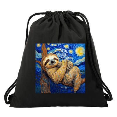 Sloth Van Gogh Style Starry Night Drawstring Bag