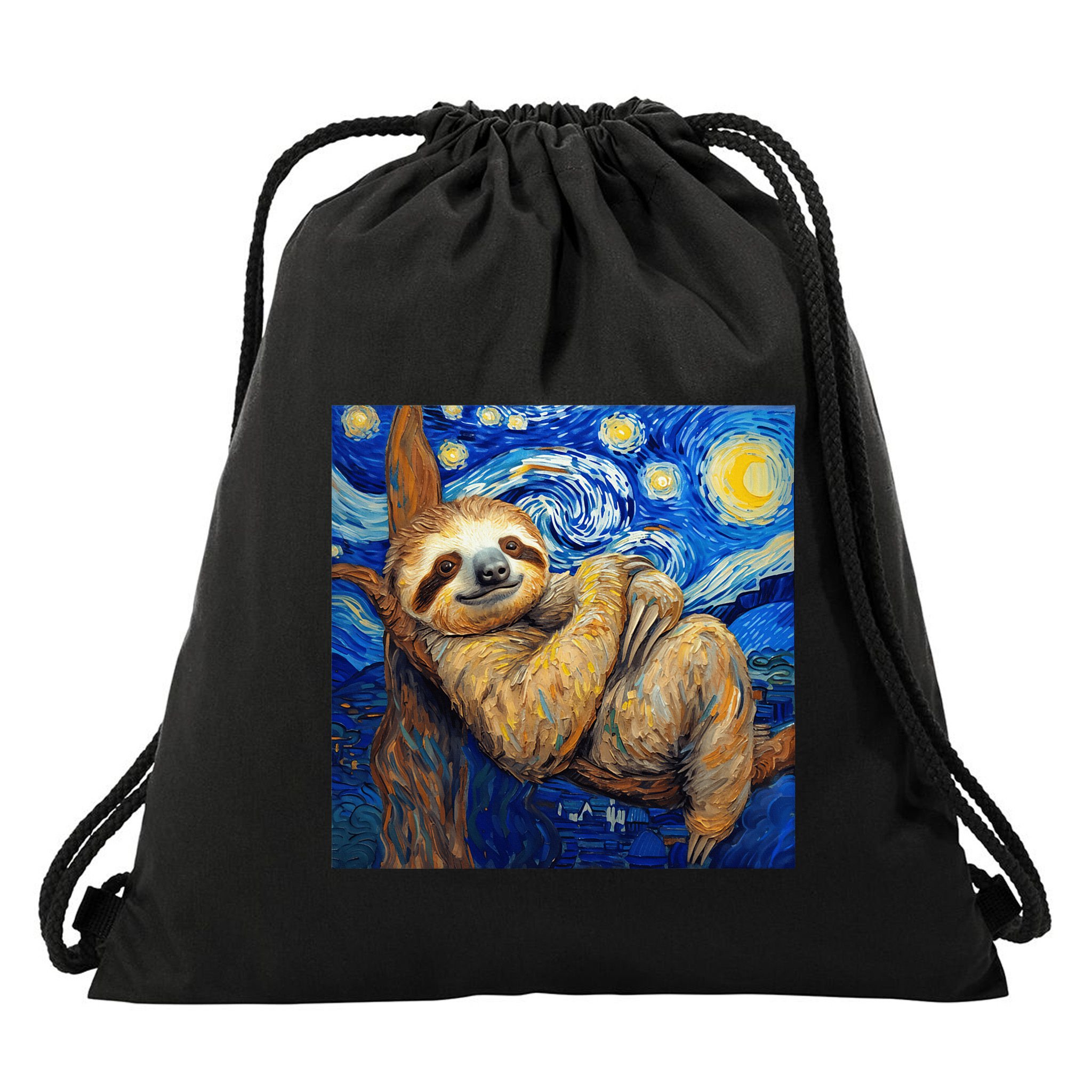 Sloth Van Gogh Style Starry Night Drawstring Bag