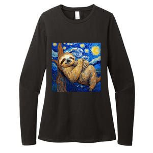 Sloth Van Gogh Style Starry Night Womens CVC Long Sleeve Shirt