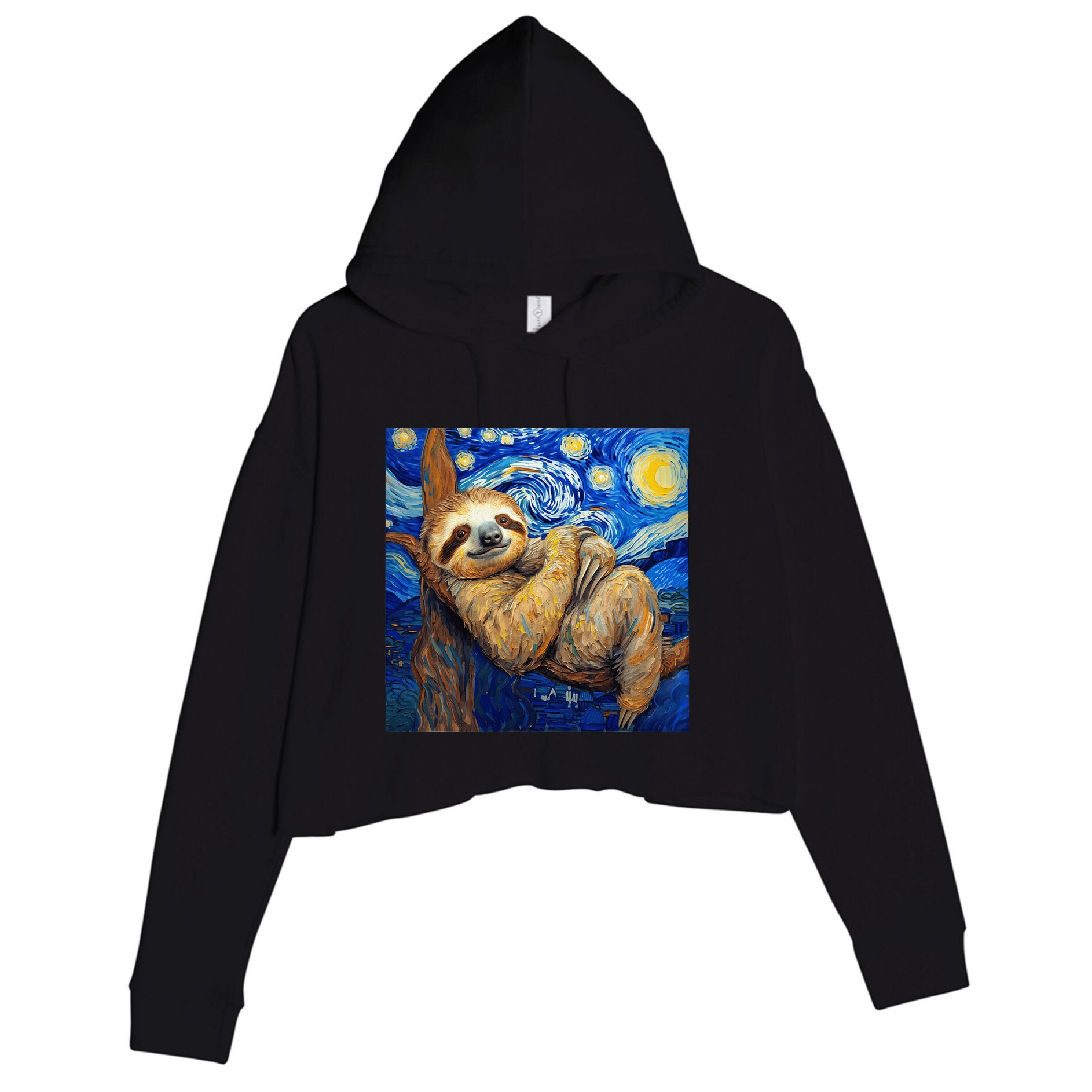 Sloth Van Gogh Style Starry Night Crop Fleece Hoodie