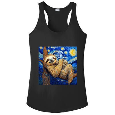 Sloth Van Gogh Style Starry Night Ladies PosiCharge Competitor Racerback Tank