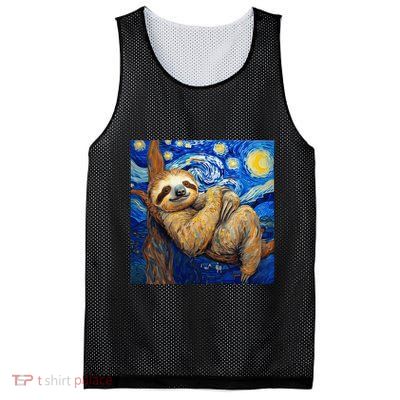 Sloth Van Gogh Style Starry Night Mesh Reversible Basketball Jersey Tank