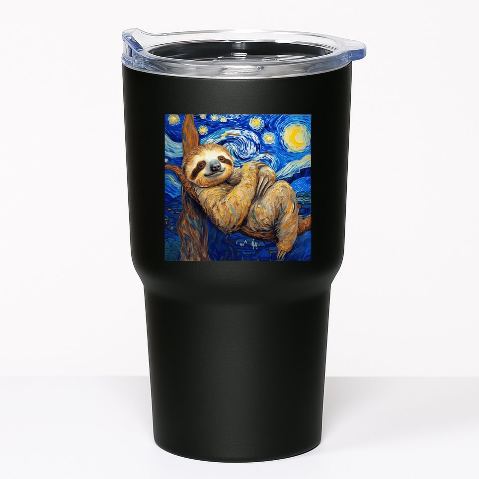 Sloth Van Gogh Style Starry Night Tumbler