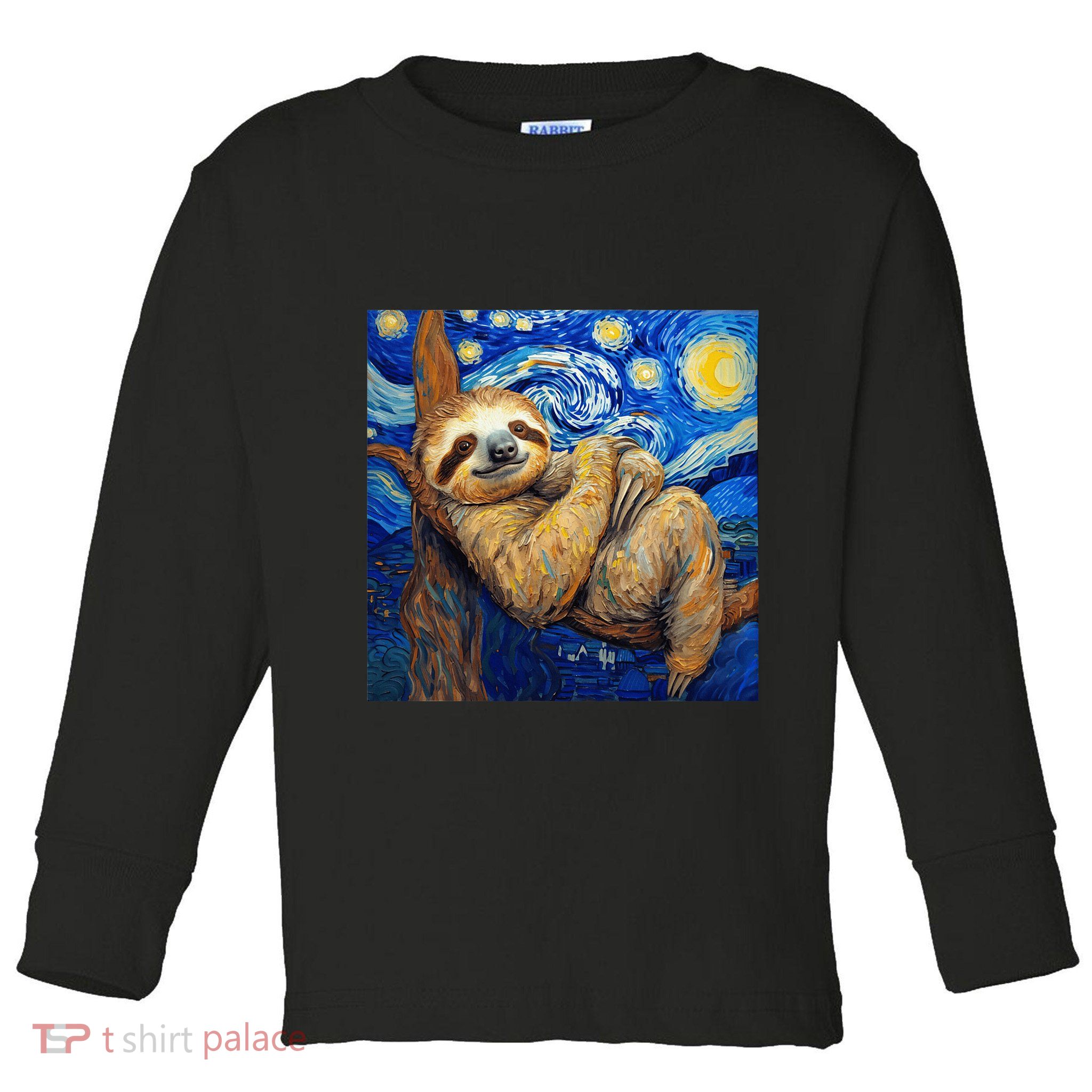 Sloth Van Gogh Style Starry Night Toddler Long Sleeve Shirt