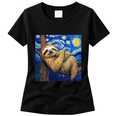 Sloth Van Gogh Style Starry Night Womens T-Shirt