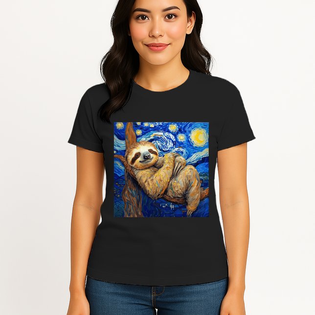 Sloth Van Gogh Style Starry Night Womens T-Shirt