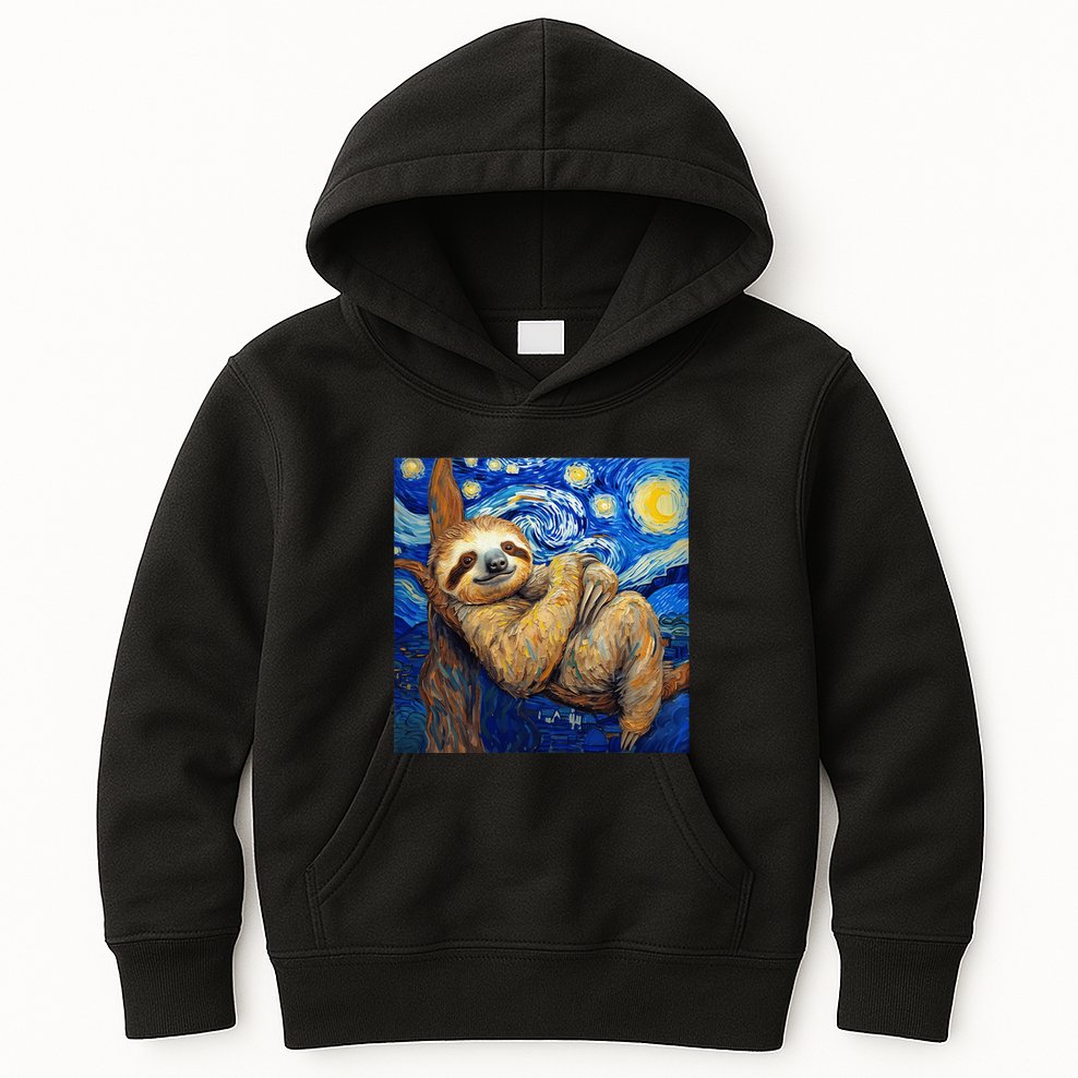 Sloth Van Gogh Style Starry Night Kids Hoodie