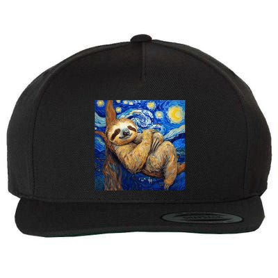 Sloth Van Gogh Style Starry Night Wool Snapback Cap