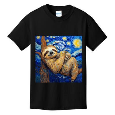 Sloth Van Gogh Style Starry Night Kids T-Shirt