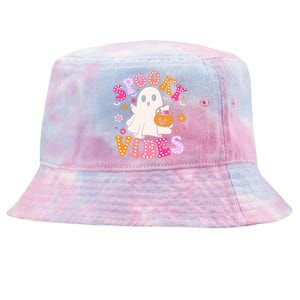 Spooky Vibes Ghost Retro Groovy Halloween Tie-Dyed Bucket Hat