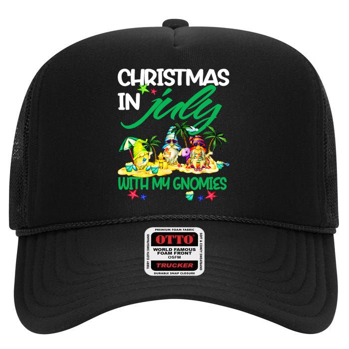 Summer Vacation Gnomes Christmas In July With My Gnomies High Crown Mesh Back Trucker Hat