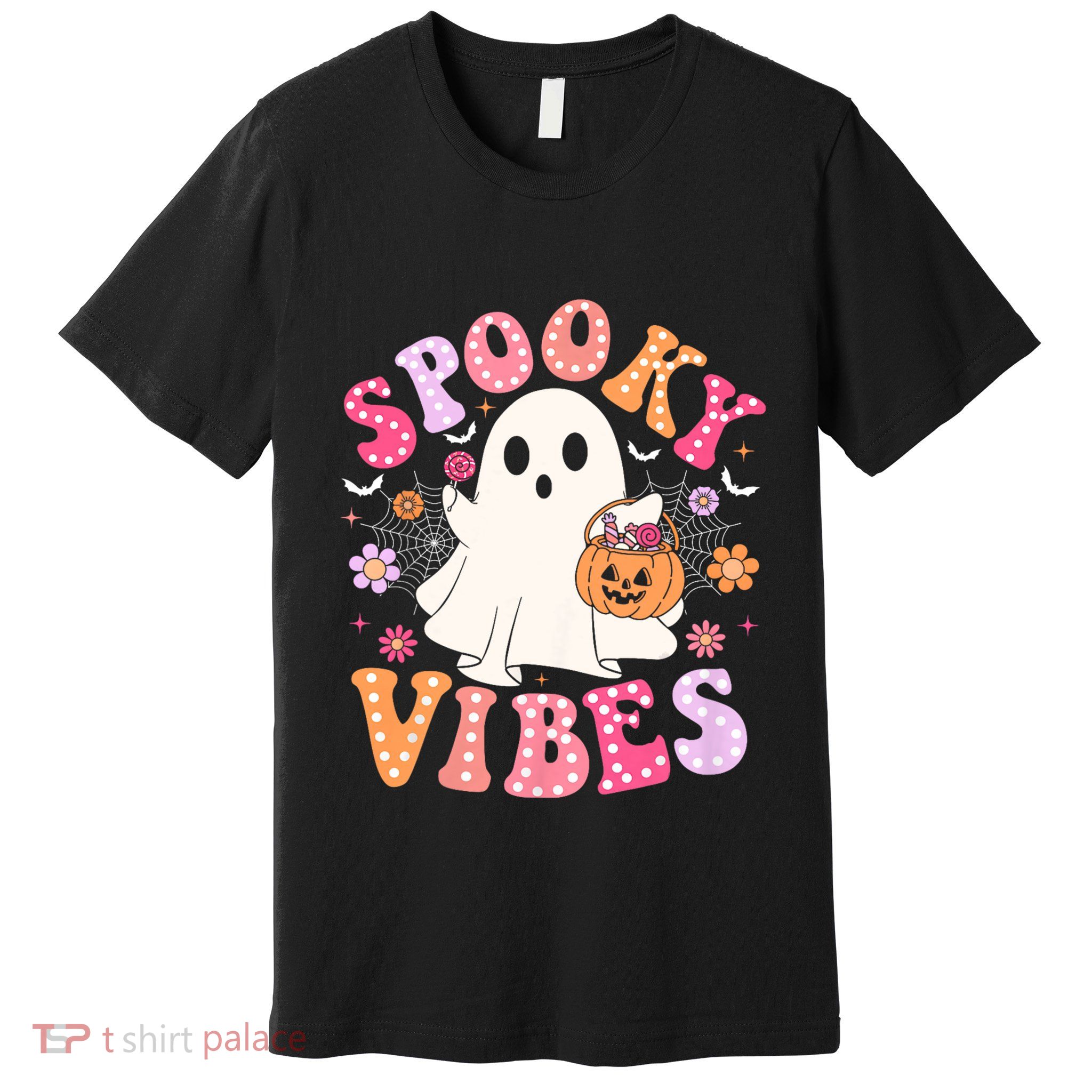 Spooky Vibes Ghost Retro Halloween Women Girl Premium T-Shirt