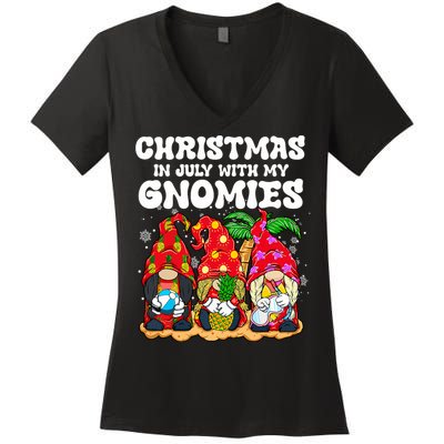 Summer Vacation Gnomes Lover Funny Christmas In July Women's V-Neck T-Shirt