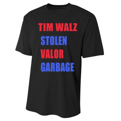 Stolen Valor Garbage Tim Walz Performance Sprint T-Shirt