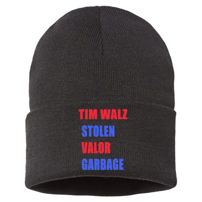 Stolen Valor Garbage Tim Walz Sustainable Knit Beanie