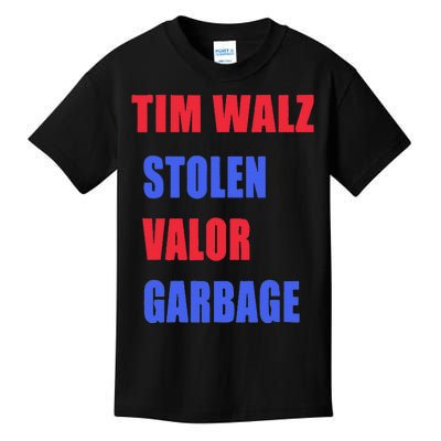 Stolen Valor Garbage Tim Walz Kids T-Shirt