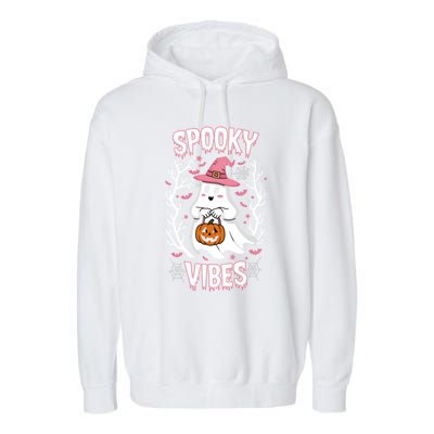 Spooky Vibes Ghost Pumpkin Halloween Great Gift Garment-Dyed Fleece Hoodie