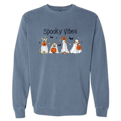 Spooky Vibes Halloween Ghost Dogs Lover Groovy Garment-Dyed Sweatshirt