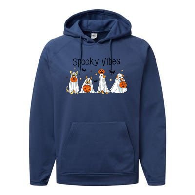 Spooky Vibes Halloween Ghost Dogs Lover Groovy Performance Fleece Hoodie