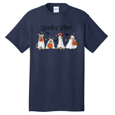 Spooky Vibes Halloween Ghost Dogs Lover Groovy Tall T-Shirt