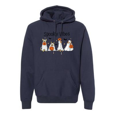 Spooky Vibes Halloween Ghost Dogs Lover Groovy Premium Hoodie