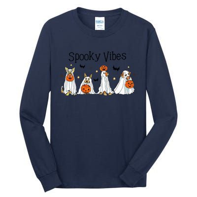 Spooky Vibes Halloween Ghost Dogs Lover Groovy Tall Long Sleeve T-Shirt