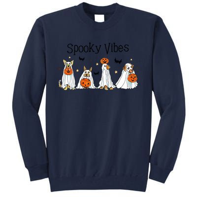 Spooky Vibes Halloween Ghost Dogs Lover Groovy Tall Sweatshirt