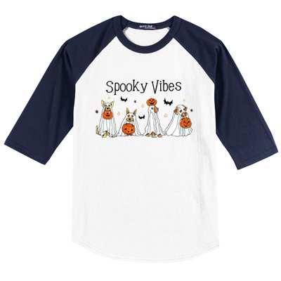 Spooky Vibes Halloween Ghost Dogs Lover Groovy Baseball Sleeve Shirt