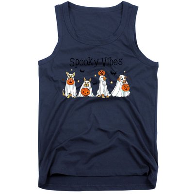 Spooky Vibes Halloween Ghost Dogs Lover Groovy Tank Top