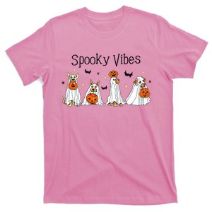 Spooky Vibes Halloween Ghost Dogs Lover Groovy T-Shirt