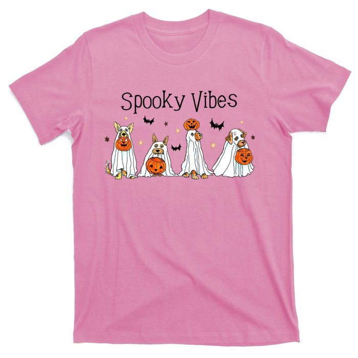 Spooky Vibes Halloween Ghost Dogs Lover Groovy T-Shirt