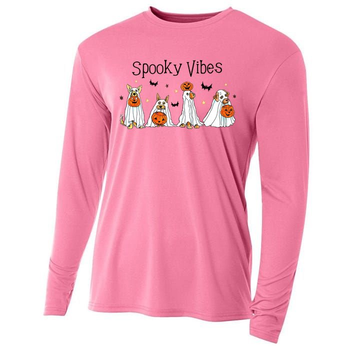 Spooky Vibes Halloween Ghost Dogs Lover Groovy Cooling Performance Long Sleeve Crew