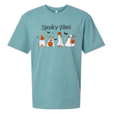 Spooky Vibes Halloween Ghost Dogs Lover Groovy Sueded Cloud Jersey T-Shirt