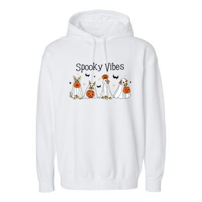 Spooky Vibes Halloween Ghost Dogs Lover Groovy Garment-Dyed Fleece Hoodie