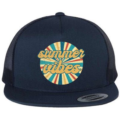 Summer Vibes Hello Summer Vacay Summertime Retro Style Gift Flat Bill Trucker Hat