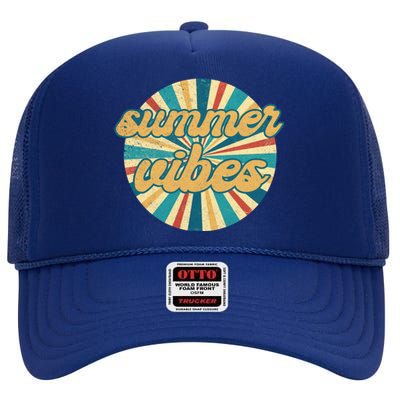 Summer Vibes Hello Summer Vacay Summertime Retro Style Gift High Crown Mesh Back Trucker Hat