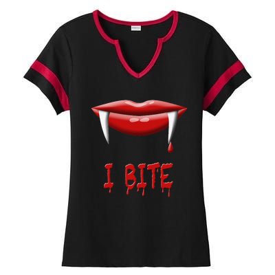 Sexy Vampire Halloween Costume I Bite Fangs Ladies Halftime Notch Neck Tee