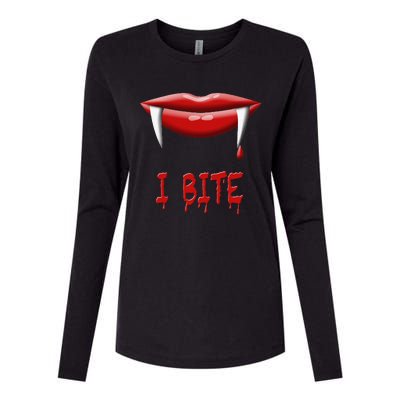 Sexy Vampire Halloween Costume I Bite Fangs Womens Cotton Relaxed Long Sleeve T-Shirt