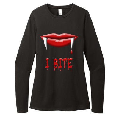 Sexy Vampire Halloween Costume I Bite Fangs Womens CVC Long Sleeve Shirt