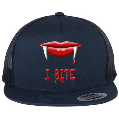 Sexy Vampire Halloween Costume I Bite Fangs Flat Bill Trucker Hat